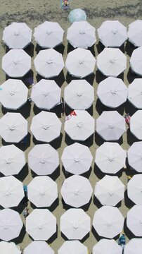 Aerial View Beach Umbrellas Kallikratia Greece Holiday Season