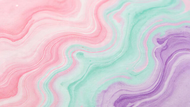 Abstract pastel fluid art background with soft pink mint green and lavender purple marbled waves