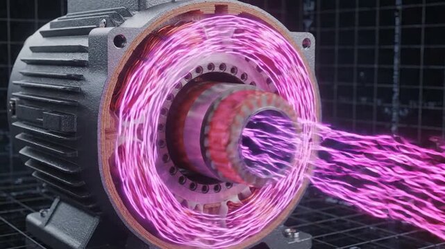 3D Electric Motor with Glowing Magnetic Flux Visualization