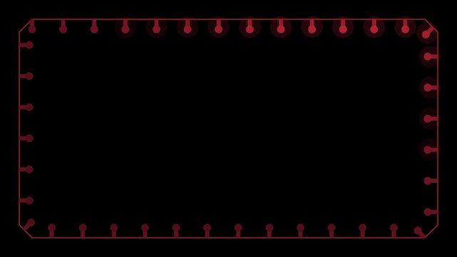 Christmas string lights border frame with sequentially blinking bulbs, red Christmas transparent overlay, seamless loop animation