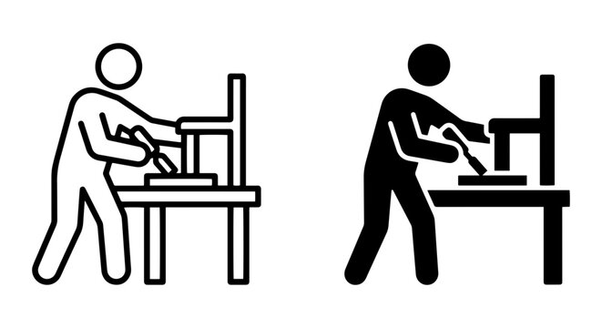Printing Press Operator Icon, Vintage Lithography Machine Symbol, Manual Printing Process Vector