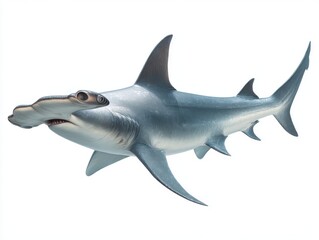 Fototapeta premium Full Body Lateral View Of Great Hammerhead Shark Isolated Against A Clean Solid White Background
