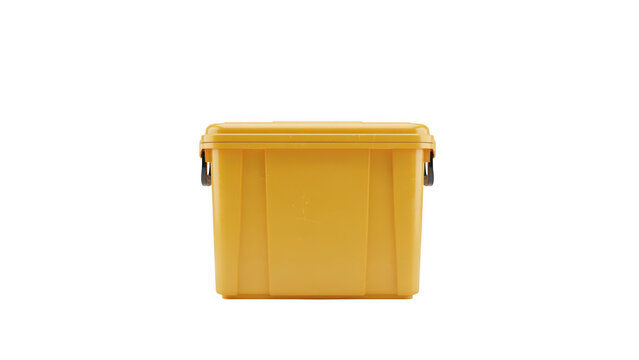 Yellow plastic storage box isolated on transparent background