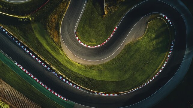 Aerial view of a winding racetrack.