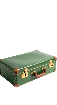 Vintage Green Suitcase Isolated Realistic Photo With Brass Accents
