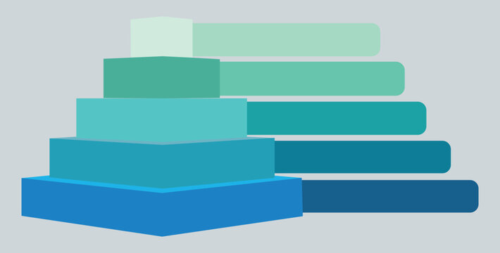 Five step 3d pyramid infographic chart template with blue gradient color scheme for business data presentation