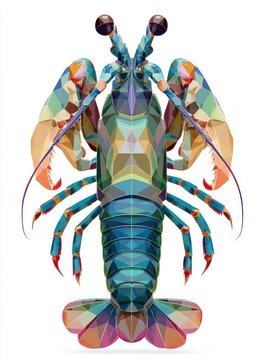 Geometric Low Poly Mantis Shrimp Illustration Isolated On A Crisp White Background