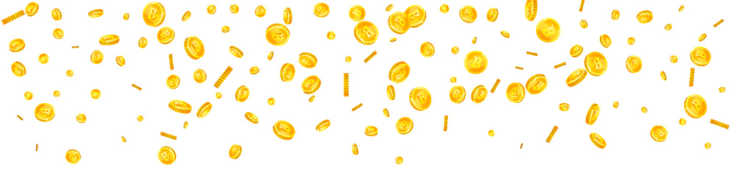 Thai baht coins falling. Gold scattered THB