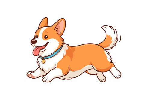 Charming cartoon illustration of a happy corgi running happily.