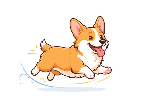 Adorable cartoon Welsh Corgi dog running happily with its tongue out.