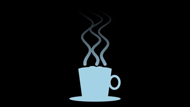Hot cocoa mug with steam swirling upward, cozy winter drink, ice blue Christmas transparent overlay, seamless loop animation