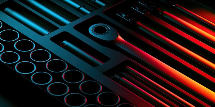 Metallic socket set with blue and red ambient lighting