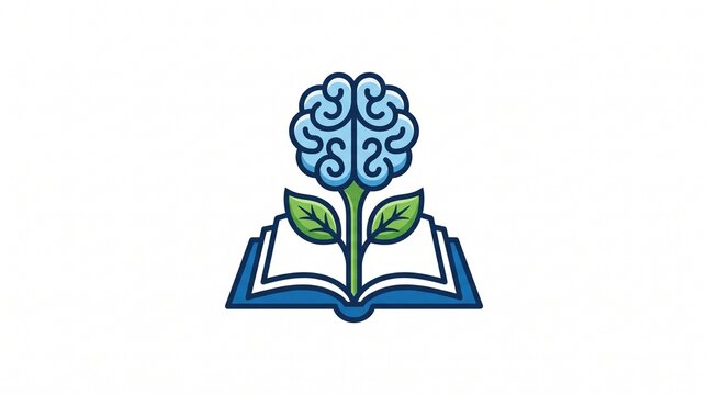 Brain growing from open book icon vector illustration for education knowledge mind development logo concept