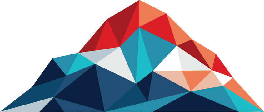 Abstract mountain shape with colorful geometric triangle art isolated on transparent background, Vector
