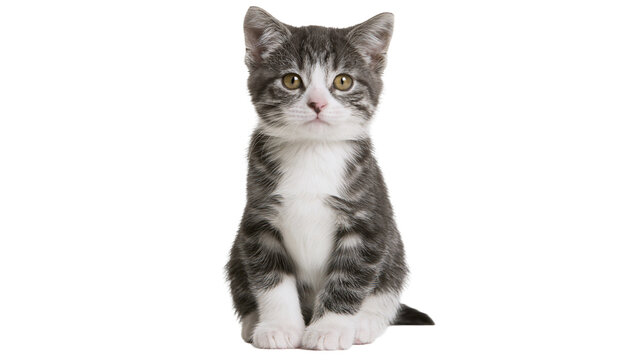 Tabby kitten sitting looking forward