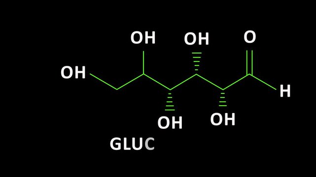 neon Glucose molecule on black Background. glowing formula of Glucose. Glucose Molecular Structure Symbol icon Animation. Glucose Molecule Structure icon