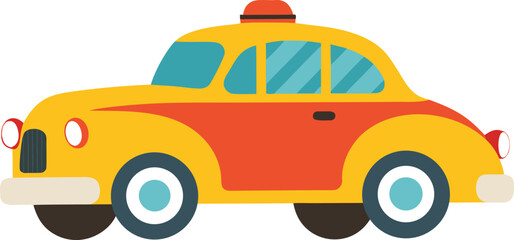 Naklejka premium Cute yellow and red vintage car illustration isolated on transparent background, Vector