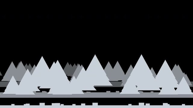 Pine tree forest silhouette drifting in layered parallax depth, silver Christmas transparent overlay, seamless loop animation