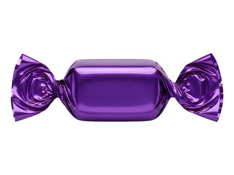 Purple candy wrapped in paper on white