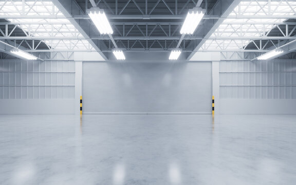 Empty industrial factory, interior of warehouse, 3d rendering.