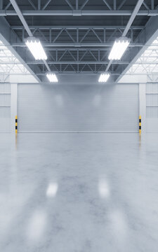 Empty industrial factory, interior of warehouse, 3d rendering.