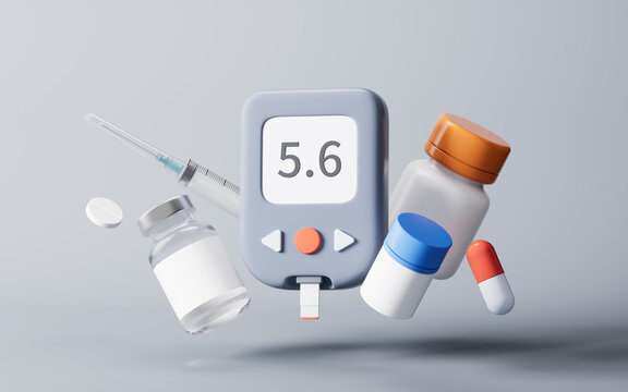 Medical glucometer with blood sugar concept, 3d rendering.