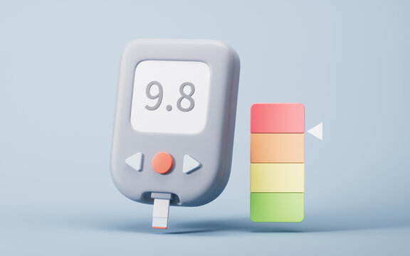 Medical glucometer with blood sugar concept, 3d rendering.