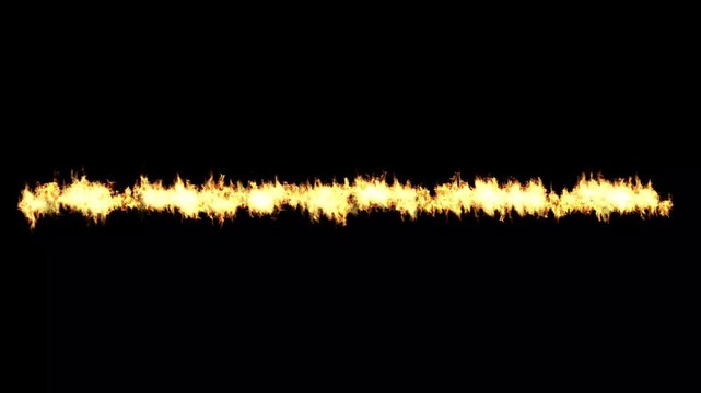 Continuous horizontal flame stream isolated on black background fire burning hot heat blaze