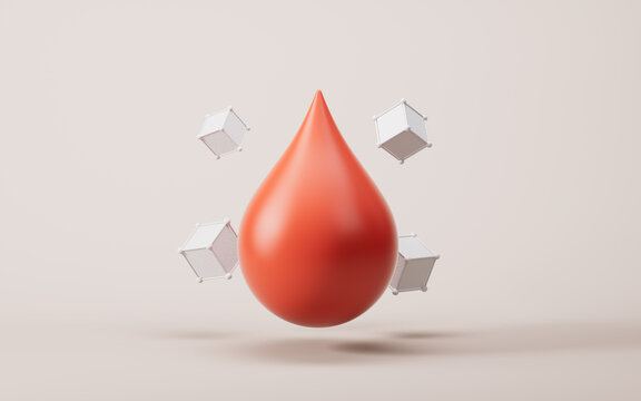 Red liquid drop with blood sugar concept, 3d rendering.