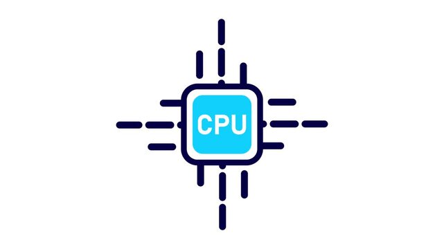 CPU chip icon with radiating lines on a white background central processing unit processor