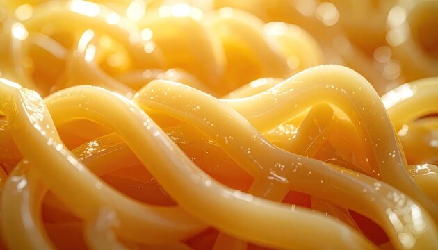Close-up Macro Shot of Delicious Golden Fusilli Pasta Twists.