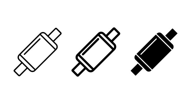 Car Muffler Icons Set, Exhaust System Silencer Vector Graphics, Automotive Part Symbols