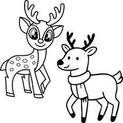 Cute Reindeer Pair Line Art Outline Vector Illustration for Kids Coloring Page © Adobe stock 