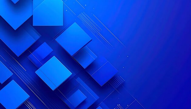 Abstract blue geometric background with floating 3D squares and dynamic diagonal lines for modern corporate technology design
