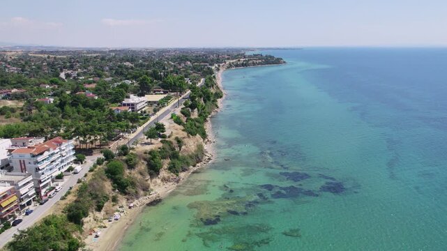 Aerial View of Kallikratia Coastline in Chalkidiki Greece