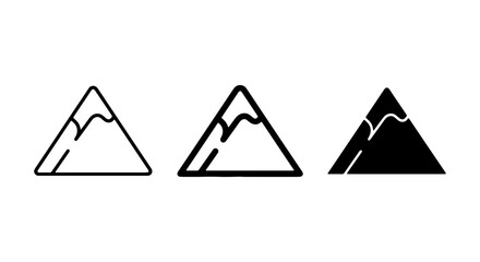 Mountain Icons: Outline, Line Art, Solid Black Vector Graphics for Nature and Adventure Themes © LANA