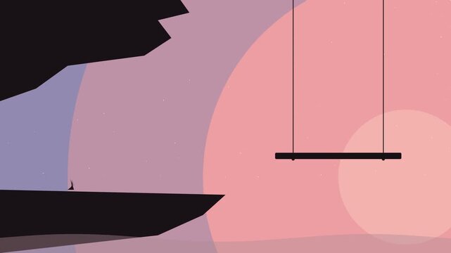 Minimalist Silhouette of Person and Swing under Pink Sunset Sky