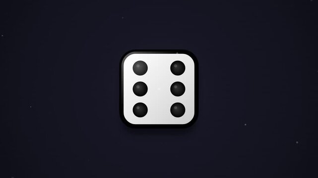 Cartoon White Dice Showing Number Six Floating on Dark Background