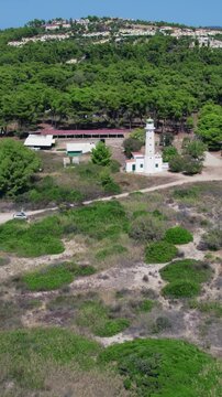 Scenic Aerial View Possidi Cape Lighthouse Beach Halkidiki Greece