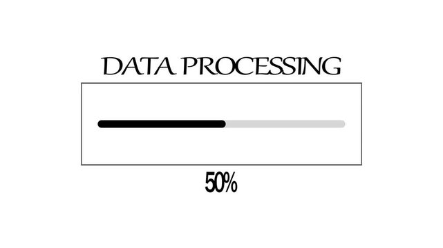 cyan glowing progress bar shows 100% percent of loading system on a background of computer code programming. 4k video animation.