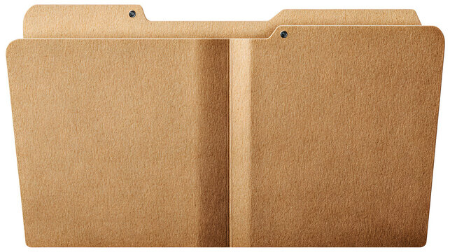 Open blank manila file folder on white background with organization cardboard document storage office paper brown empty