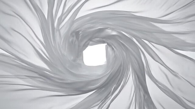 Elegant white silk fabric forms a frame on a white background