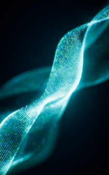 Flowing blue wave particles background, 3d rendering.