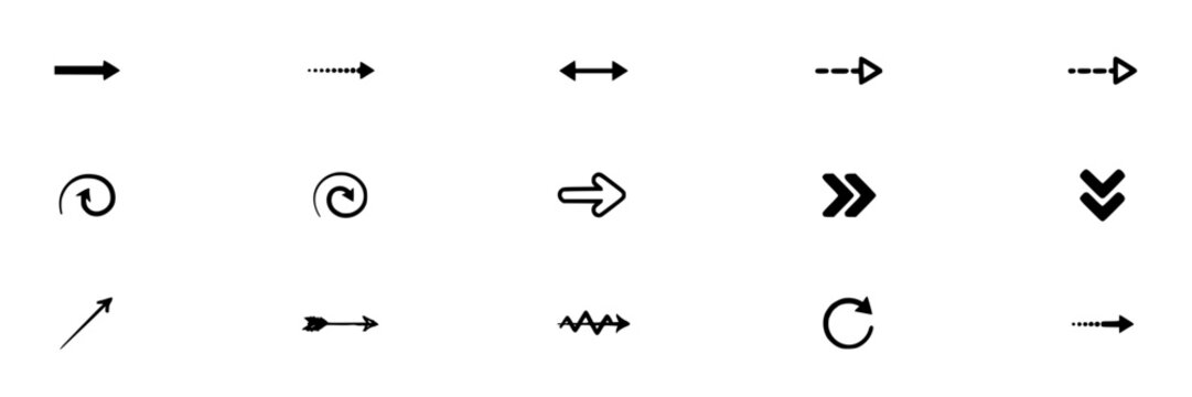 Arrows in a Grid Layout with Various Styles and Directions Featuring Direction, Style, Vector with Icons and Design Elements