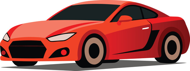 Naklejka premium Red sports car illustration on a simple flat design style isolated on transparent background, Vector
