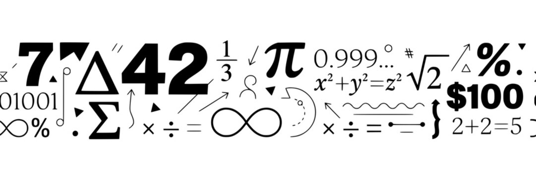 Numbers and Symbols Forming a Dense Abstract Pattern of Overlapping and Intersecting Elements Featuring Design, Vector