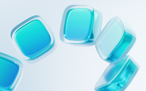 Abstract blue cube geometric glass background, 3d rendering.