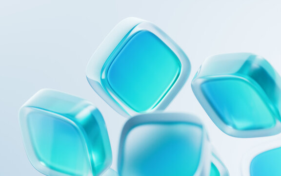 Abstract blue cube geometric glass background, 3d rendering.
