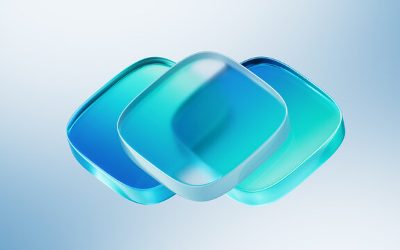 Abstract blue cube geometric glass background, 3d rendering.