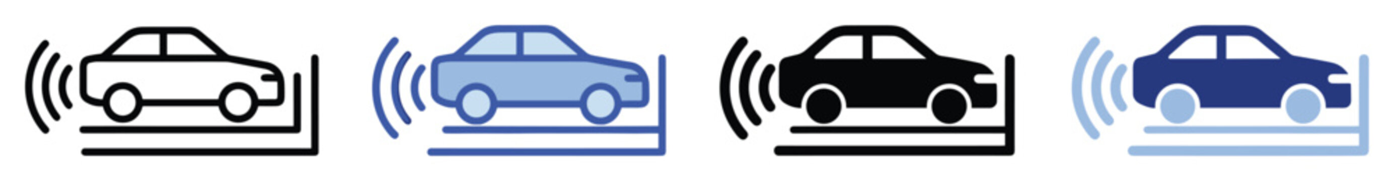 Set of vehicle parking sensor icons representing automotive technology and safety assistance applications